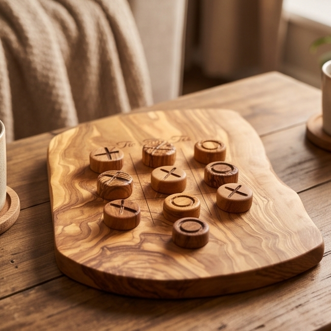 TIC TAC TOE/Noughts And Crosses Game Wooden Kids Toy | Olive Wood | Regular Or Irregular Shape
