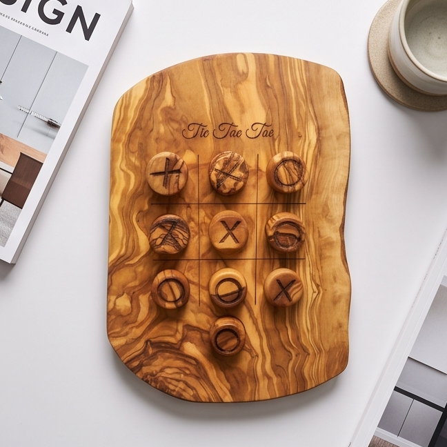 TIC TAC TOE/Noughts And Crosses Game Wooden Kids Toy | Olive Wood | Regular Or Irregular Shape