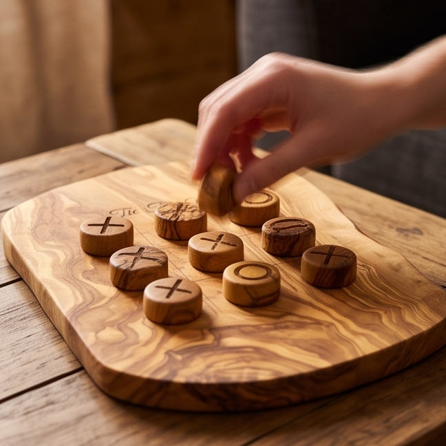 TIC TAC TOE/Noughts And Crosses Game Wooden Kids Toy | Olive Wood | Regular Or Irregular Shape