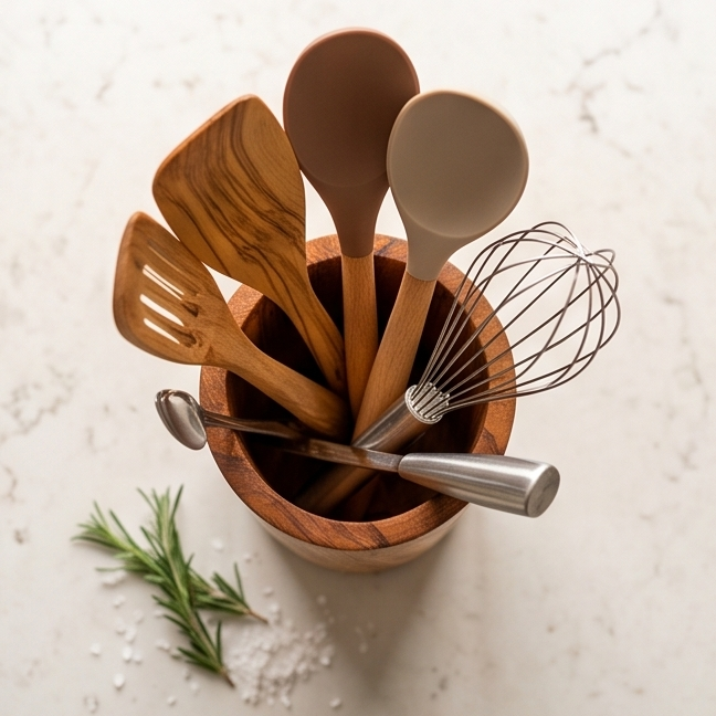 Olive Wood Cutlery & Utensils Holder 15 cm, natural, handmade, gift