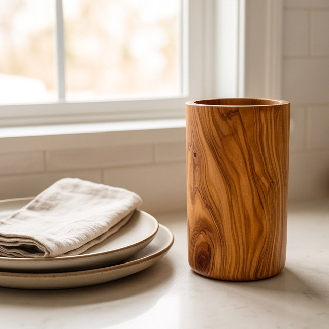 Olive Wood Cutlery & Utensils Holder 15 cm, natural, handmade, gift