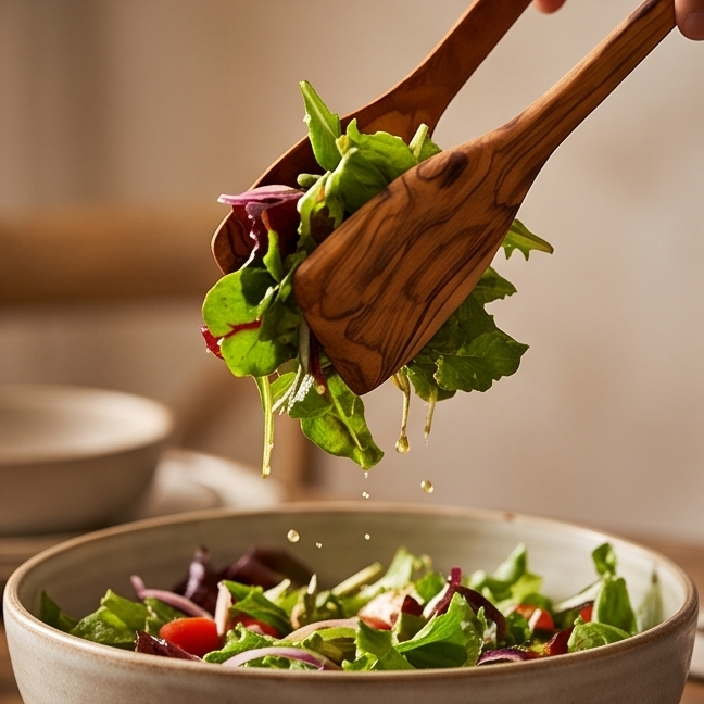 Olive Wood Handcrafted Wooden Salad Tongs