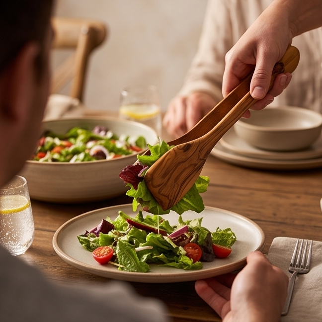 Olive Wood Handcrafted Wooden Salad Tongs
