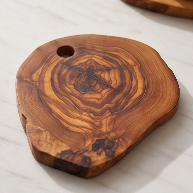 Olive Wood Rustic Coaster Set of 6 with Holder 12 cm