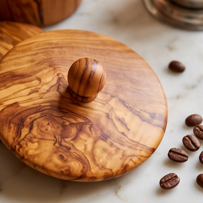 Olive Wood Wooden Spice Rack With 3 Containers & Lids