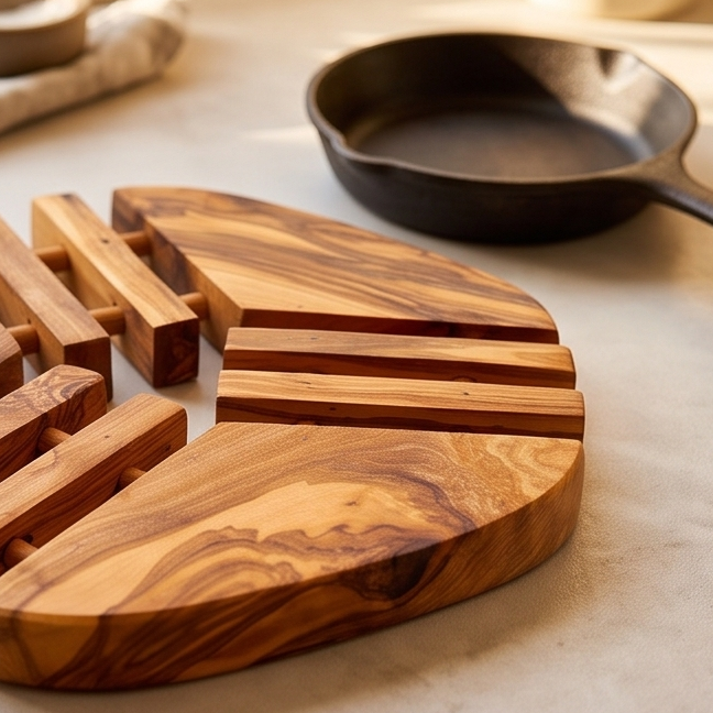 Olive Wood Apple Pan Coaster 19 cm