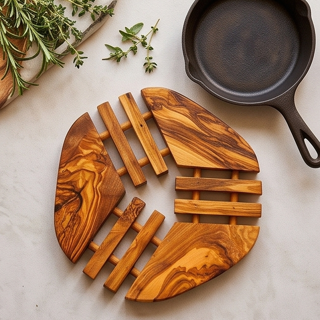 Olive Wood Apple Pan Coaster 19 cm