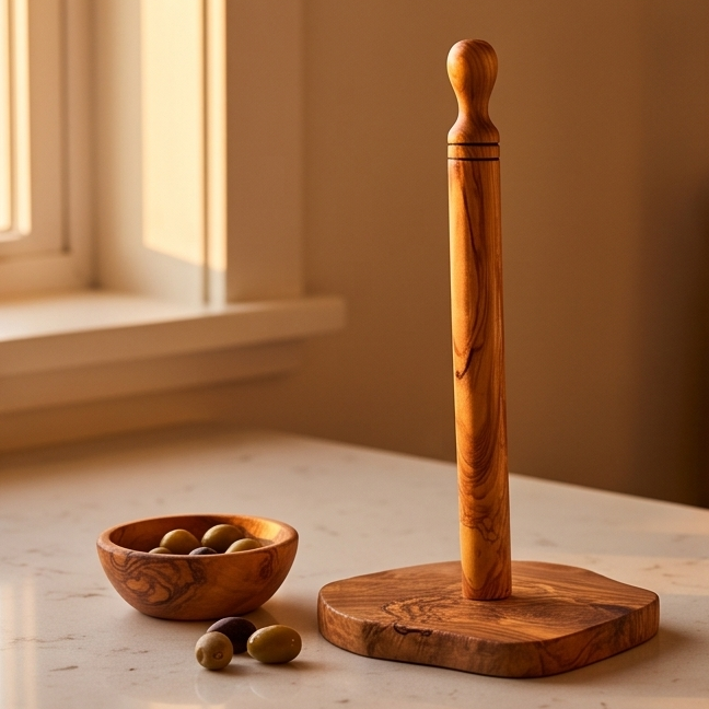 Olive Wood Kitchen Paper Roll Holder 30 cm