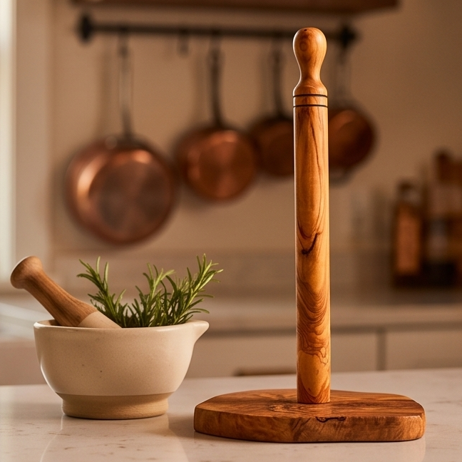 Olive Wood Kitchen Paper Roll Holder 30 cm