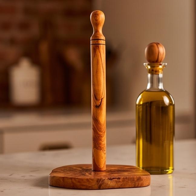 Olive Wood Kitchen Paper Roll Holder 30 cm