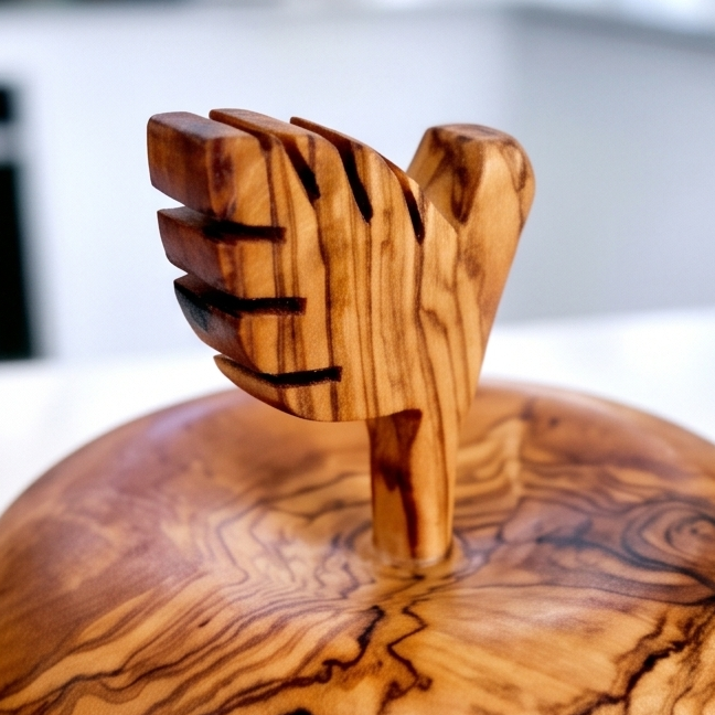 Olive Wood Handcrafted Apple Shape Wooden Sugar Spice Bowl W/ Lid | Unique Kitchen Decor Gift Housewarming