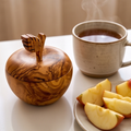 Olive Wood Handcrafted Apple Shape Wooden Sugar Spice Bowl W/ Lid | Unique Kitchen Decor Gift Housewarming
