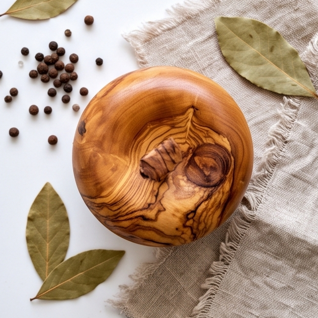 Olive Wood Handcrafted Apple Shape Wooden Sugar Spice Bowl W/ Lid | Unique Kitchen Decor Gift Housewarming