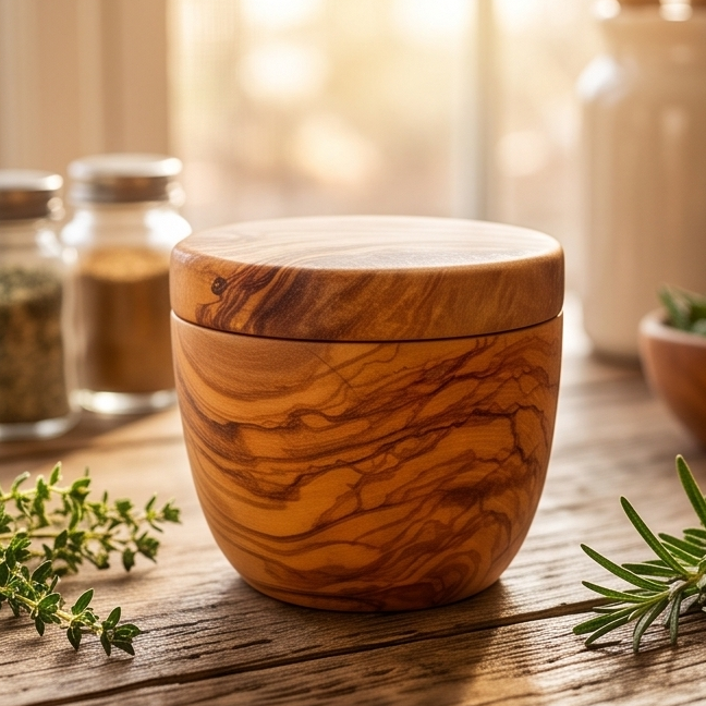 Olive Wood Salt Sugar Jar 10 cm