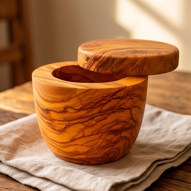 Olive Wood Salt Sugar Jar 10 cm