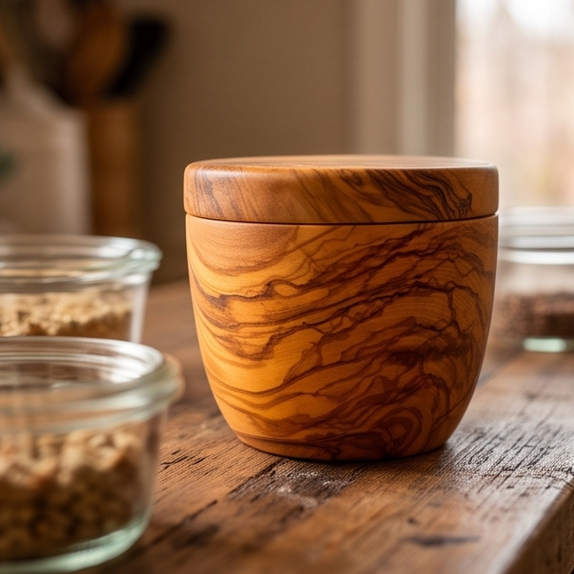 Olive Wood Salt Sugar Jar 10 cm