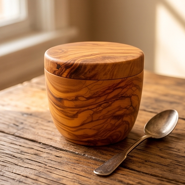 Olive Wood Salt Sugar Jar 10 cm