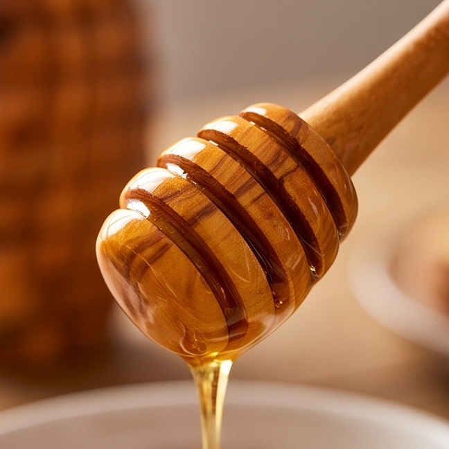 Olive Wood Wooden Honey Pot With Lid & Dipper