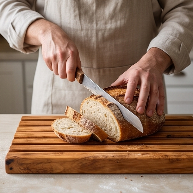 Olive wood Handcrafted Bread Cutting Board With Removable Slotted Cutting Grill And Base Serving Tray Crumb Catcher | Various Sizes