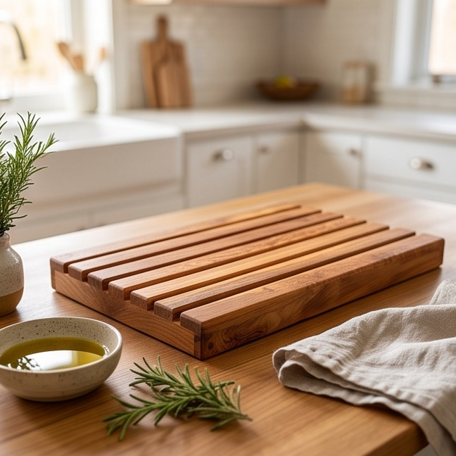 Olive wood Handcrafted Bread Cutting Board With Removable Slotted Cutting Grill And Base Serving Tray Crumb Catcher | Various Sizes