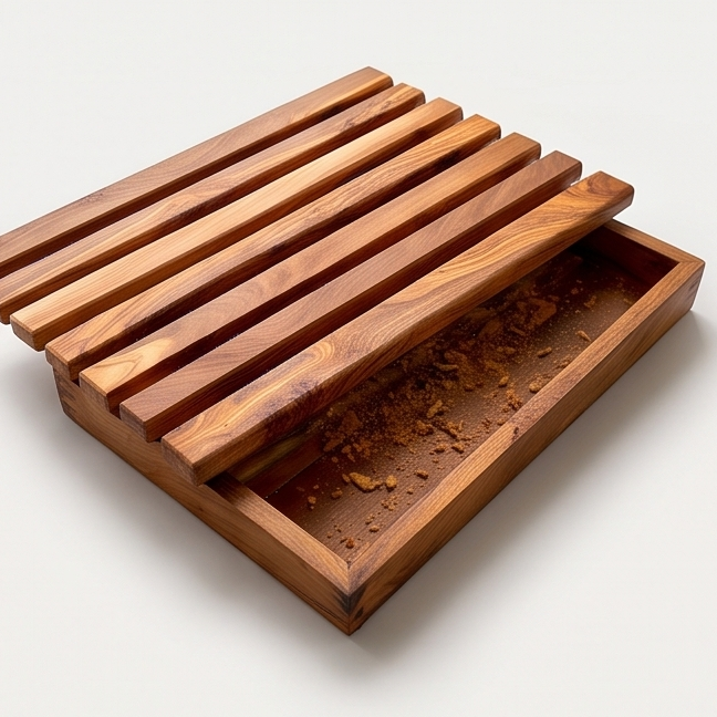 Olive wood Handcrafted Bread Cutting Board With Removable Slotted Cutting Grill And Base Serving Tray Crumb Catcher | Various Sizes
