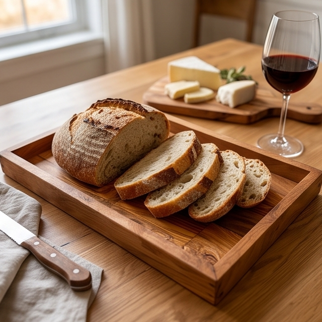 Olive wood Handcrafted Bread Cutting Board With Removable Slotted Cutting Grill And Base Serving Tray Crumb Catcher | Various Sizes