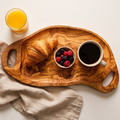 Olive Wood Irregular Shape Handcrafted Wooden Breakfast Serving Tray W/ Handles