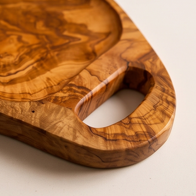 Olive Wood Irregular Shape Handcrafted Wooden Breakfast Serving Tray W/ Handles