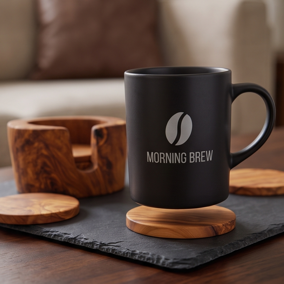 Olive Wood Coaster Set of 6 in Holder 12 cm