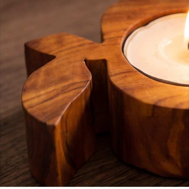 Olive Wood Apple Shaped Candle Holder