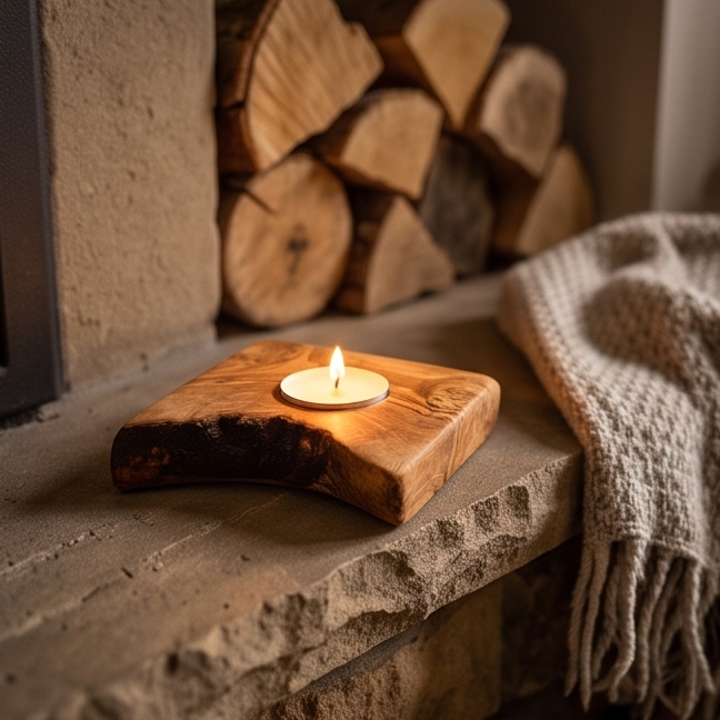 Olive Wood Flat Wooden Tealight Candle Holder | Various Sizes
