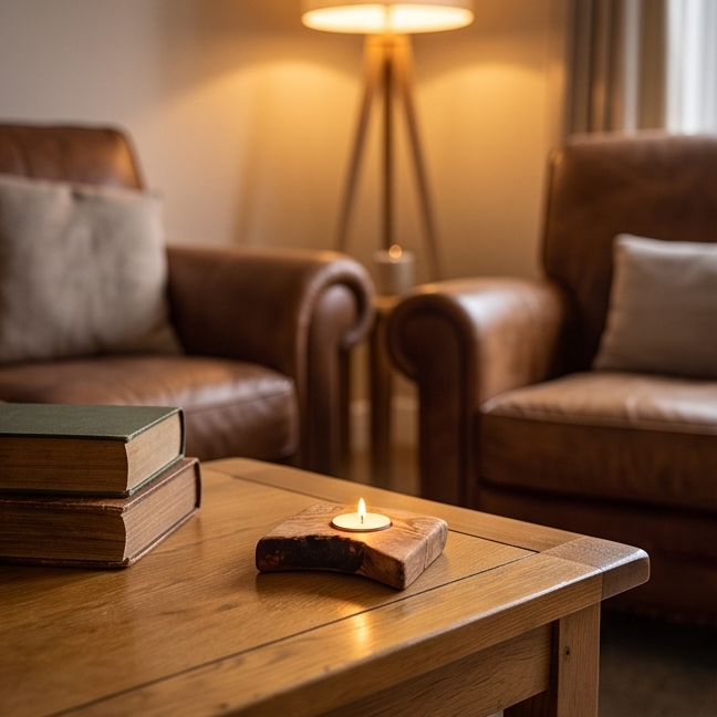 Olive Wood Flat Wooden Tealight Candle Holder | Various Sizes
