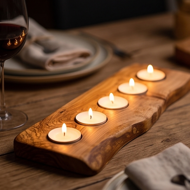 Olive Wood Flat Wooden Tealight Candle Holder | Various Sizes