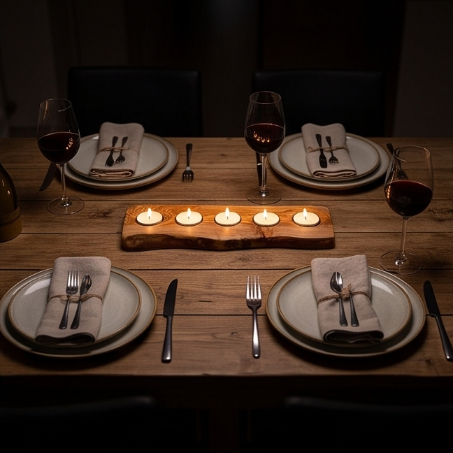 Olive Wood Flat Wooden Tealight Candle Holder | Various Sizes