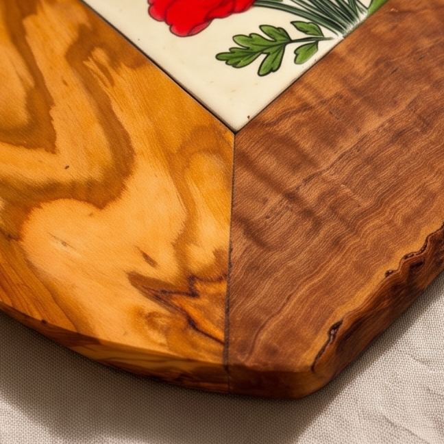 Rustic Olive Wood Ceramic Restaurant Serving Tray
