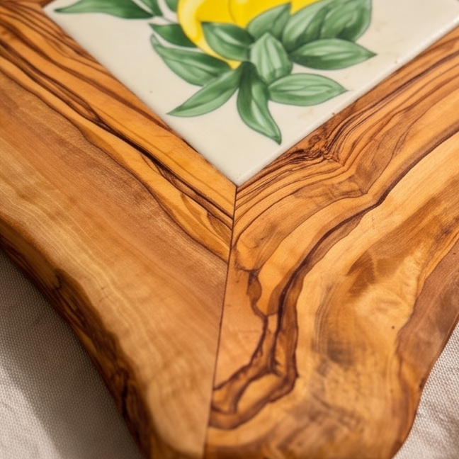 Rustic Olive Wood Ceramic Restaurant Serving Tray
