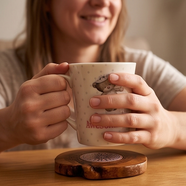 Olive Wood Rustic Ceramic Coaster