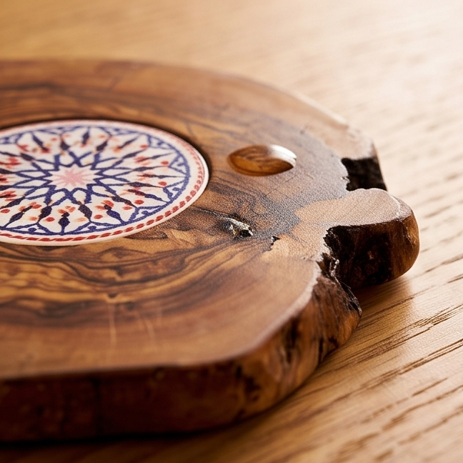 Olive Wood Rustic Ceramic Coaster