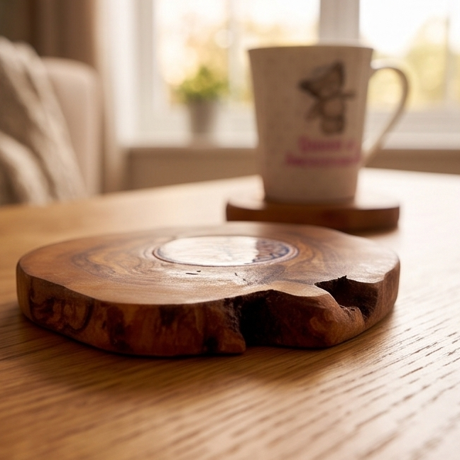 Olive Wood Rustic Ceramic Coaster
