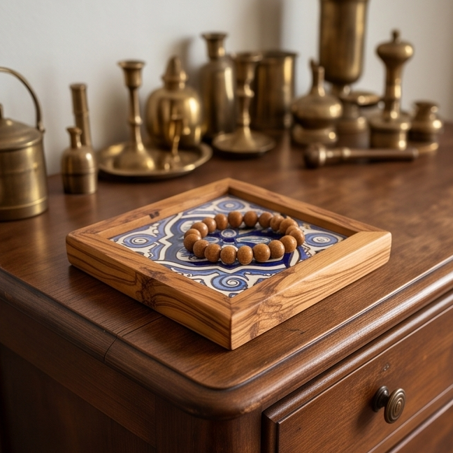 Square Olive Wood Ceramic Tray