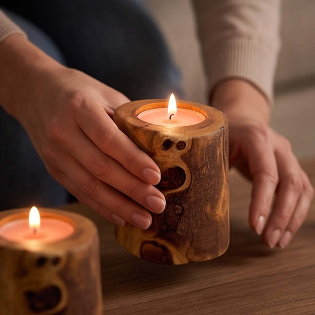 Natural Olive Wood Tealight Candle Holder