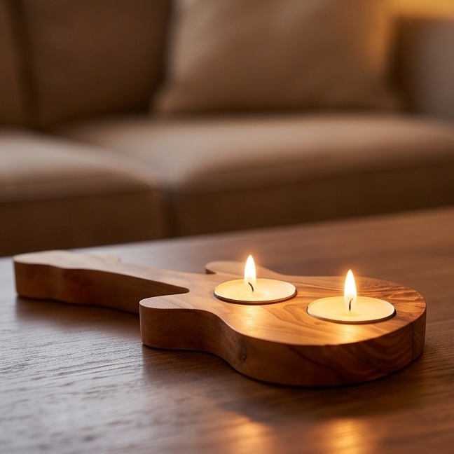 Olive Wood Guitar Shape Tealight Candle Holder 25 cm