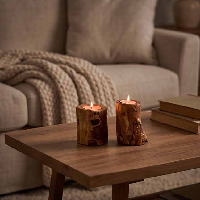 Natural Olive Wood Tealight Candle Holder