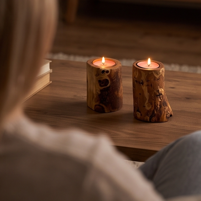 Natural Olive Wood Tealight Candle Holder