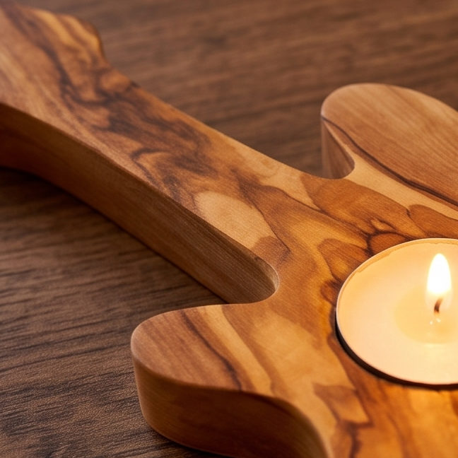 Olive Wood Guitar Shape Tealight Candle Holder 25 cm