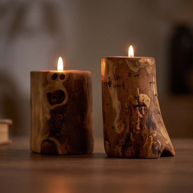 Natural Olive Wood Tealight Candle Holder