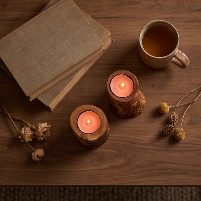 Natural Olive Wood Tealight Candle Holder