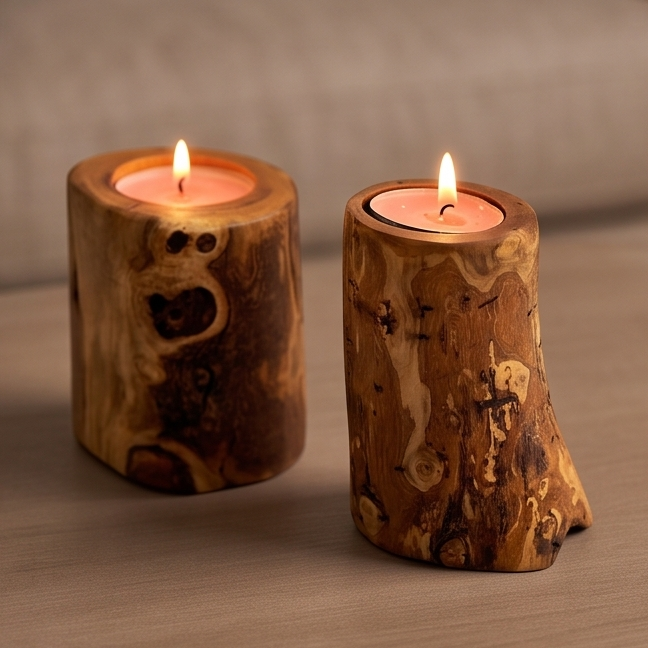 Natural Olive Wood Tealight Candle Holder