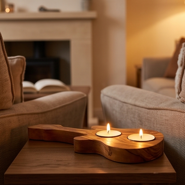 Olive Wood Guitar Shape Tealight Candle Holder 25 cm