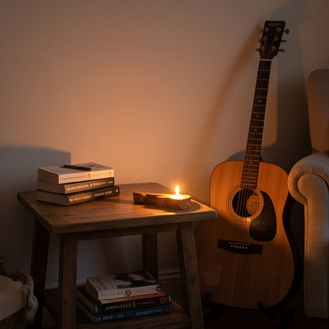Olive Wood Guitar Shape Tealight Candle Holder 15 cm